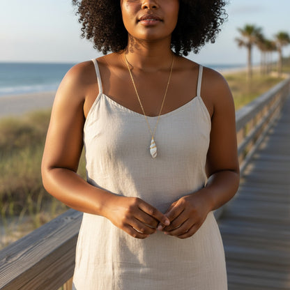 Olive Conch Necklace | Natural Conch - For Women | Includes: Necklace