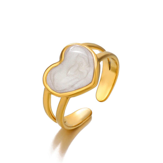 Pearly Heart Ring | PVD 18K Gold Plated, Stainless Steel, Water Proof - For Women | Includes: Ring
