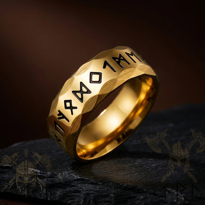 Viking Gothik Golden Ring | 18K Real Gold PVD Plated– For Men | Includes: Ring
