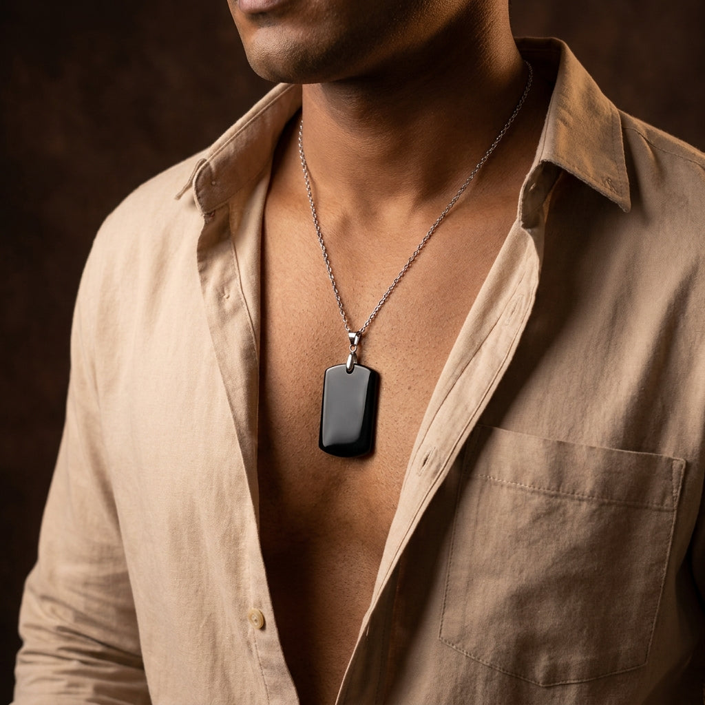 Black Onyx REAL Stone Men's Necklace | Stainless Steel - For Men| Includes: Necklace