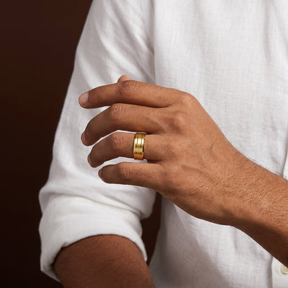 Dual Line Classic Golden Ring | 18K Real Gold PVD Plated– For Men | Includes: Ring