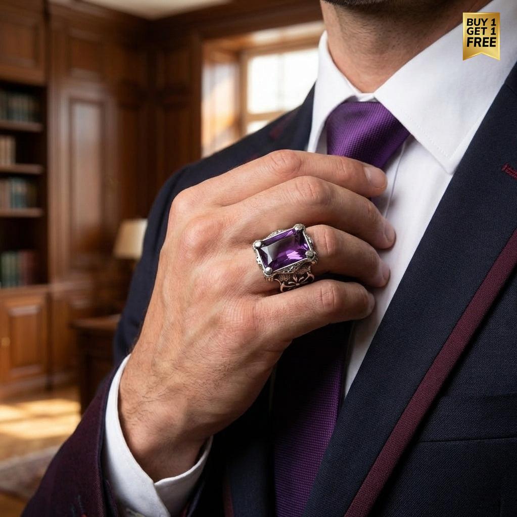 Purple Zircon BOLD Iranian Sword Ring | Titanium Steel– For Men | Includes: Ring