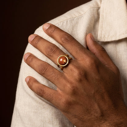 Sun Stone Flexi Size Golden Ring | 18K Real Gold PVD Plated– For Men | Includes: Ring