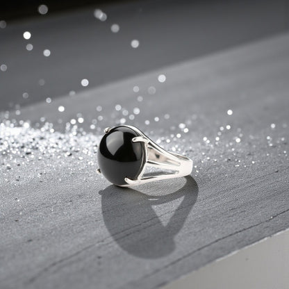 Protection Bezel Ring Flexi Size | Black Obsidian – For Men | Includes: Ring