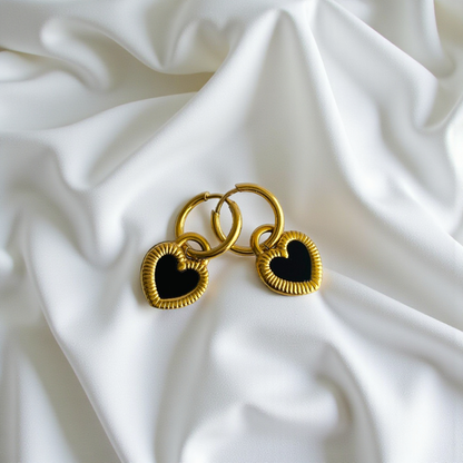 Black White Double-Sided Earring | 18K PVD Gold Plated - For Women | Includes: Earring