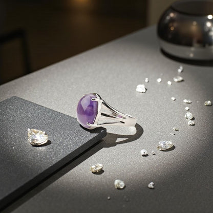 Clarity Bezel Ring Flexi Size | Amethyst Stone – For Men | Includes: Ring