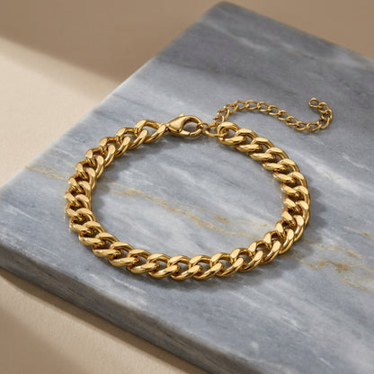 Golden Lean-Link Flexi Size Steel Regular Bracelet (7MM) | 18K PVD Gold Plated- For Men | Includes: Bracelet