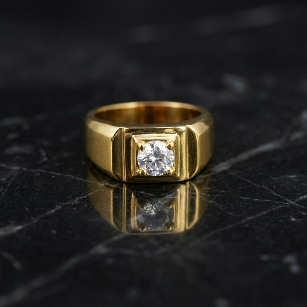 Regular Classic Solitire Clear Zircon Ring | 18K Real Gold PVD Plated– For Men | Includes: Ring
