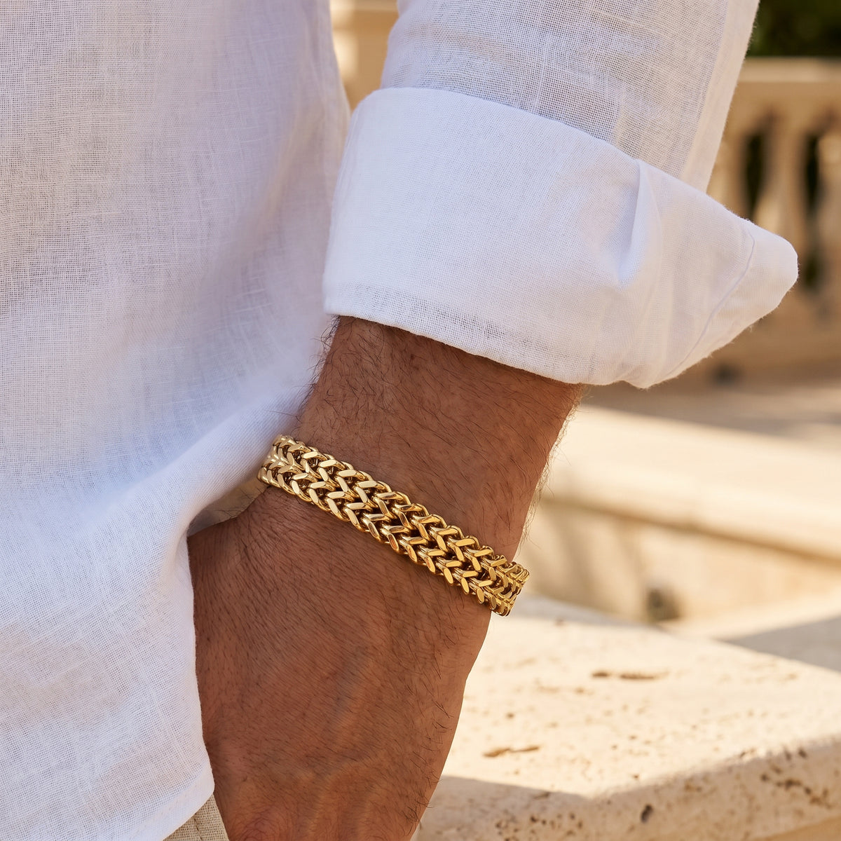 Classic Bold Golden Chain Flexi fit Bracelet | 18k PVD Gold Plated - For Men | Includes: Bracelet