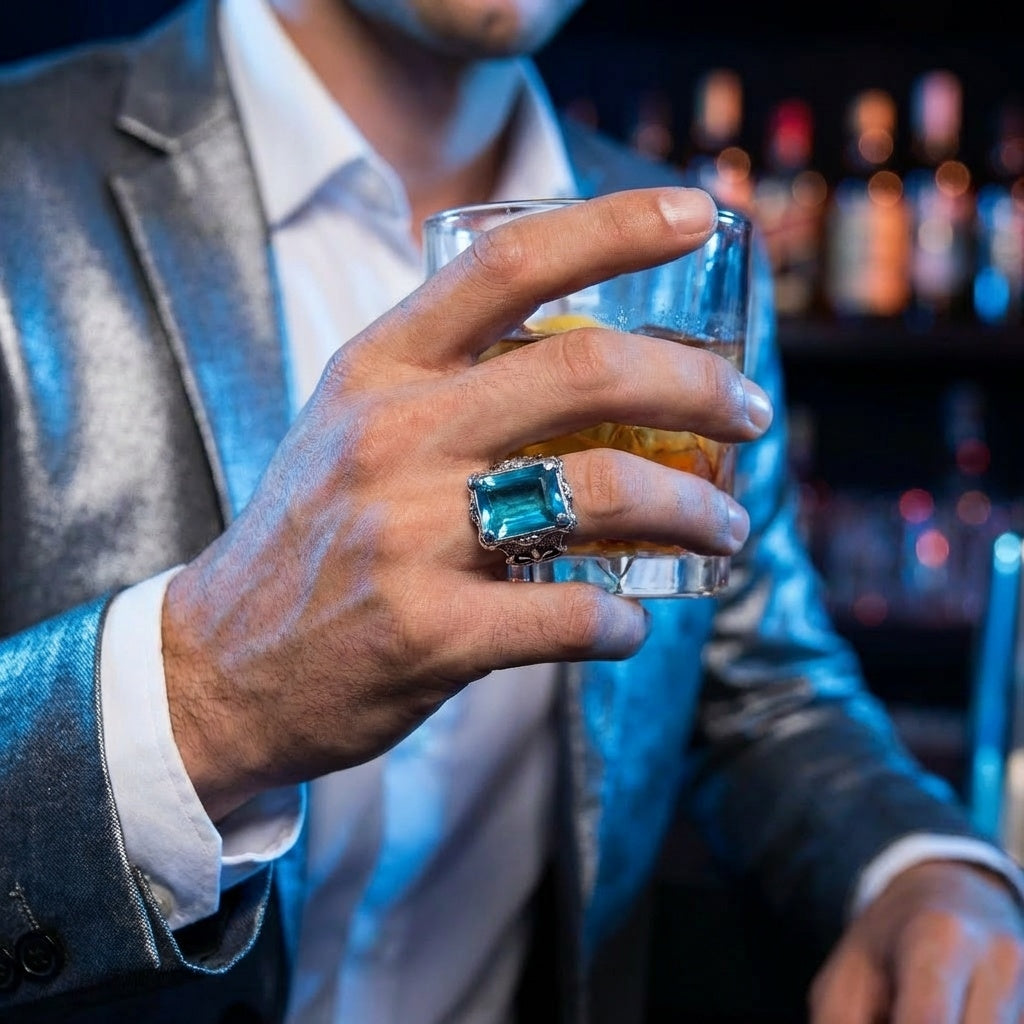 Blue Zircon BOLD Iranian Sword Ring | Titanium Steel– For Men | Includes: Ring