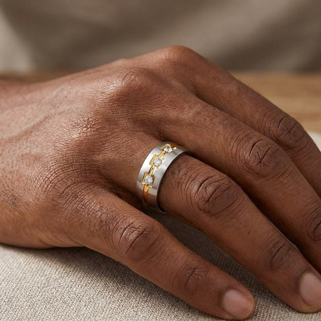 Multi Zircon Titanium Steel Ring | 18K Real Gold PVD Plated– For Men | Includes: Ring