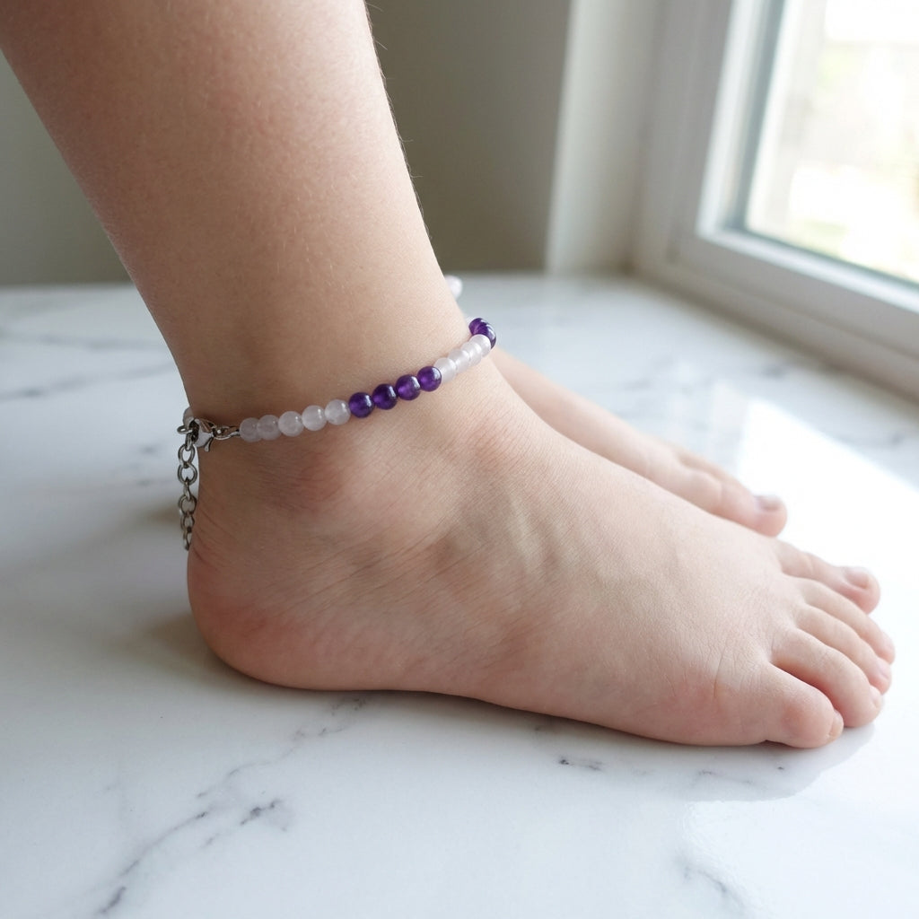 Brave Steps Anklet | Amethyst & Crystal Stone - For Girl Kids | Includes: Anklet