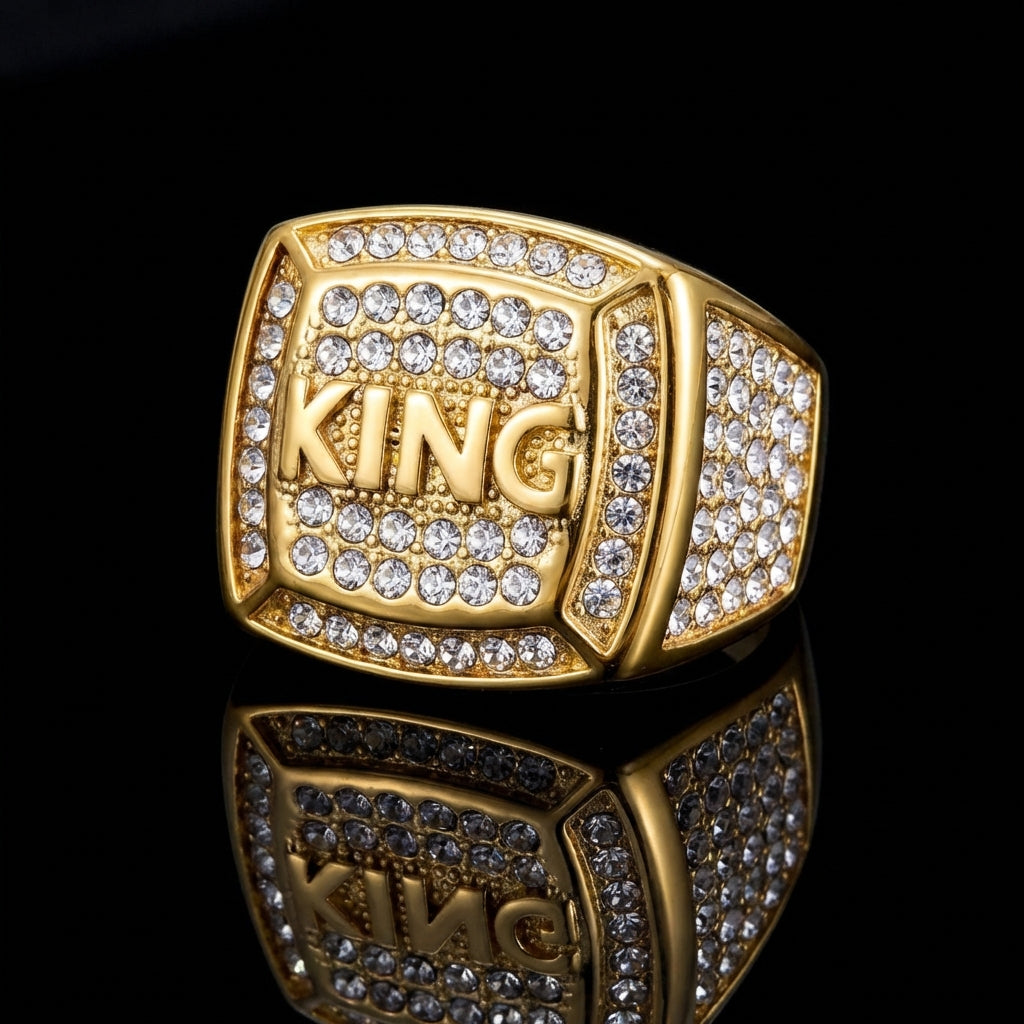 Real Golden Multi Micro Zircon Fadeproof KING Ring | 18K PVD Gold Plated– For Men | Includes: Ring