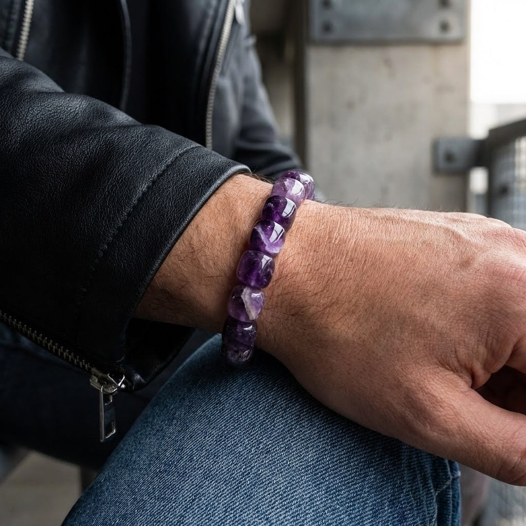Calm & Cosmic Tumble Bracelet | Amethyst Stone - For Men | Includes: Bracelet