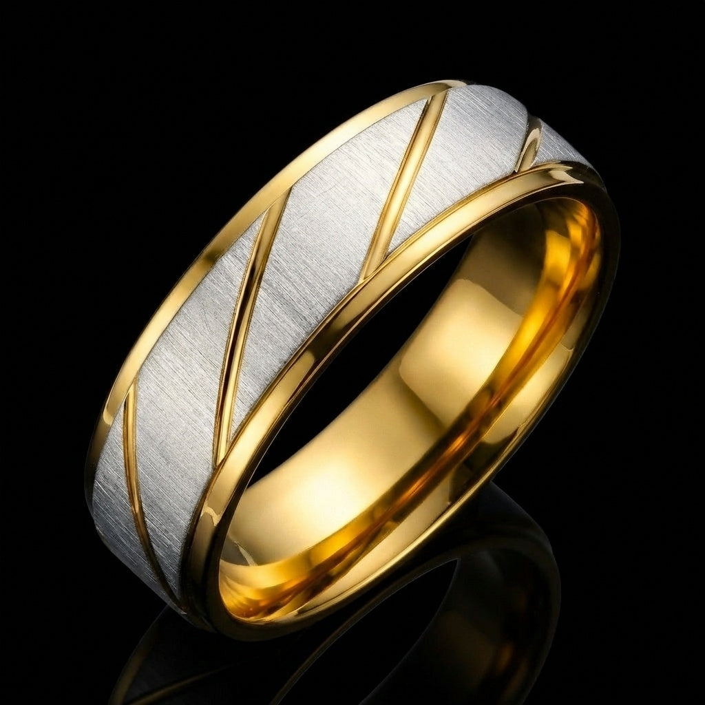 Textured Titanium Steel Golden Ring | 18K Real Gold PVD Plated– For Men | Includes: Ring