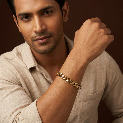 Golden Lean-Link Flexi Size Steel BOLD Bracelet (9MM) | 18K PVD Gold Plated- For Men | Includes: Bracelet