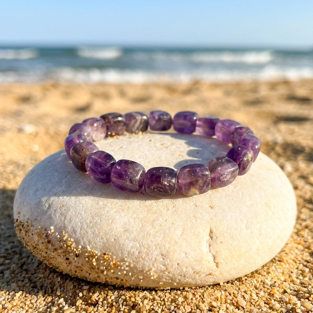 Calm & Cosmic Tumble Bracelet | Amethyst Stone - For Men | Includes: Bracelet