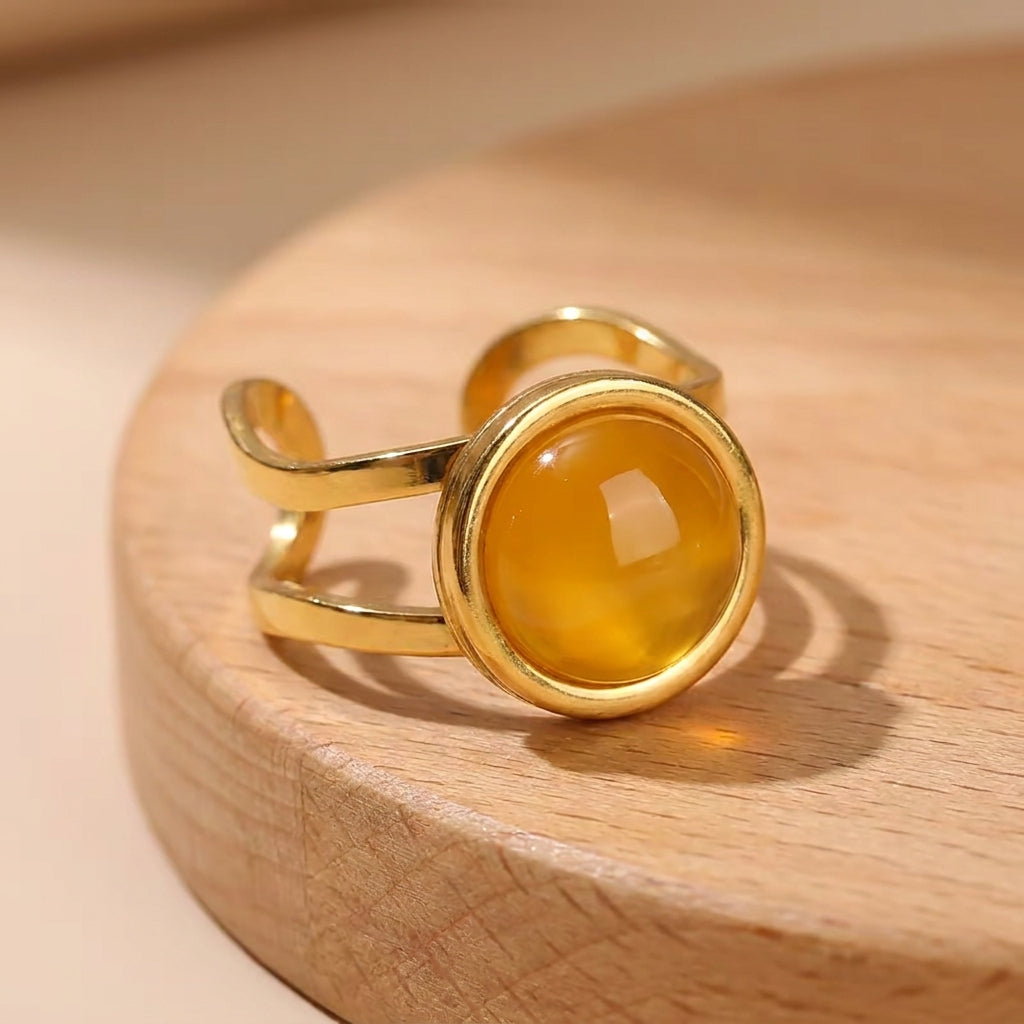 Yellow Quartz Real Stone Flexi Size Golden Ring | 18K Real Gold PVD Plated– For Men | Includes: Ring