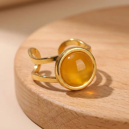 Yellow Quartz Real Stone Flexi Size Golden Ring | 18K Real Gold PVD Plated– For Men | Includes: Ring